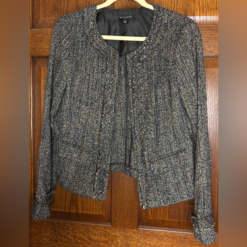 Willi Smith Women’s Tweed Navy/Beige/Sparkly Blazer Size Large